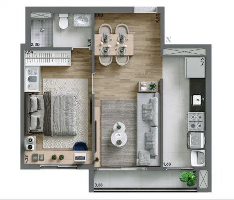 imagem 3 - Apartamento á venda com 1 quarto, 43 m² - Edifício Neôri - Quinta da Primavera. imagem 3 - Apartamento á venda com 1 quarto, 43 m² - Edifício Neôri - Quinta da Primavera.