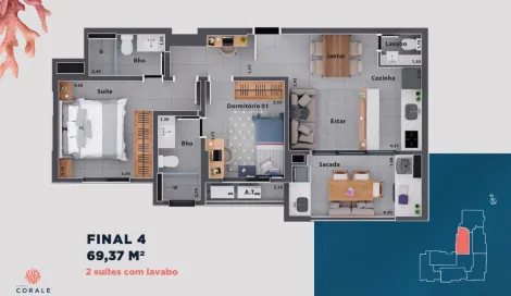 imagem 5 - Apartamento à venda com 2 quartos, 69m² - Urben Corale - Nova Aliança. imagem 5 - Apartamento à venda com 2 quartos, 69m² - Urben Corale - Nova Aliança.