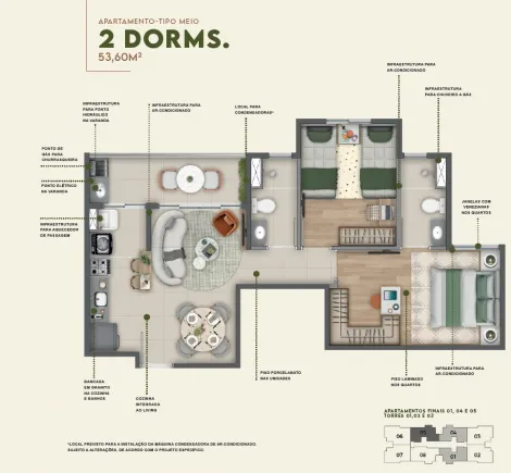 imagem 5 - Apartamento à venda com 1 quartos e quintal, 46m² - Village Park - Quinta da Primavera. imagem 5 - Apartamento à venda com 1 quartos e quintal, 46m² - Village Park - Quinta da Primavera.